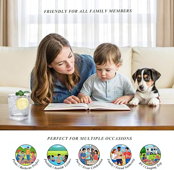 15oz Clear Acrylic Glasses Drinkware (Set of 8), Honeycomb Stackable Shatter-Proof Plastic Tumblers, Reusable Plastic Drinking Glasses, BPA-Free, Dishwasher-Safe