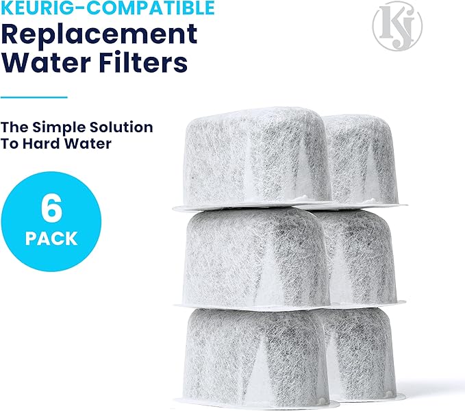 K&J Replacement Charcoal Water Filters Compatible With KEURIG - Universal Fit (NOT CUISINART) for Keurig 2.0 (and older) Coffee Machines (6-Pack)