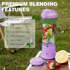 Portable Blender,270 Watt for Shakes and Smoothies Waterproof USB Rechargeable with 20 oz BPA Free a Travel Lid. (Purple, 20 oz)