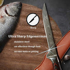 Premium Boning Knife with Sheath & Pocket Sharpener 6 Inch High Carbon Stainless Steel Japanese Fillet Professional Trimming Knife for Meat, Fish, Deboning