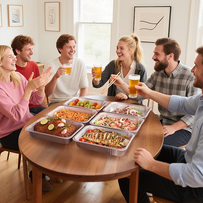 Aluminum Foil Pans, Extra Heavy Duty Disposable Aluminum Baking Pans, 14.57"×10.63" Steam Table Pans for Cooking, Heating, Storing, Prepping Roasting and Chafing (5 Pack Silver)