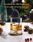JBHO Hand Blown Crystal Double Old Fashioned Cocktail, Solid Whiskey Glasses, Rocks Glasses, Lowball Glasses - 12 Ounce - set of 2 - Perfect Size for Oversized Ice Cubes