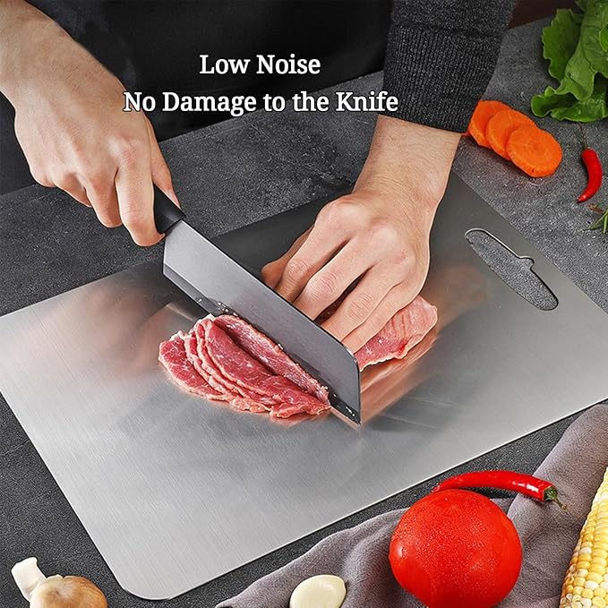 Titanium Cutting Boards for Kitchen Double Sided Pure Titanium Cutting Board with Handle, Suitable for Meat, Vegetables, and Fruits，Metal Cutting Board Lightweight and Easy to Clean (14 x 10)