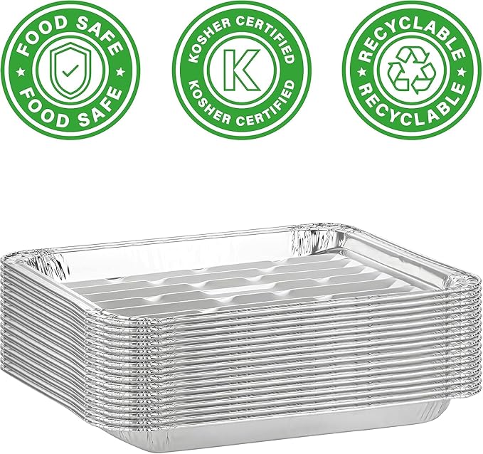 Party Bargains Aluminum Broiler Pans - 12 Pack, Heavy-Duty Disposable Grill Pans for Cooking, Roasting, BBQ, Picnic - (Max 240°C)