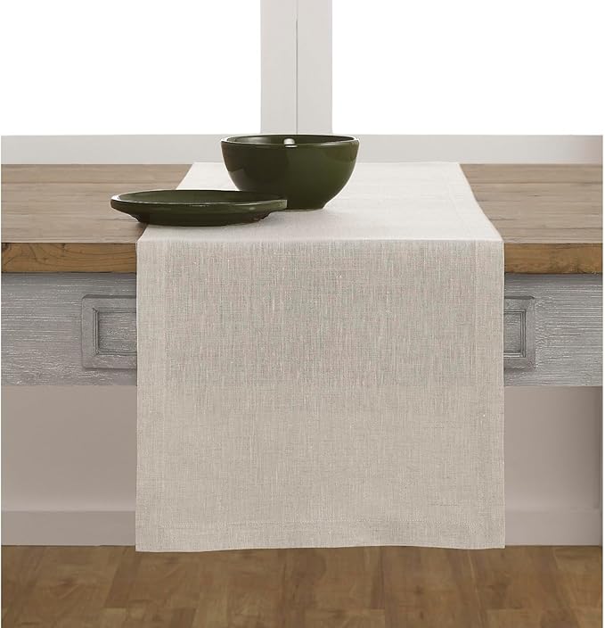 Solino Home Linen Table Runner 72 Inches Long - Athena, 100% Pure Linen Light Natural Table Runner 14 x 72 Inch for Dining, Summer, Fall, Autumn