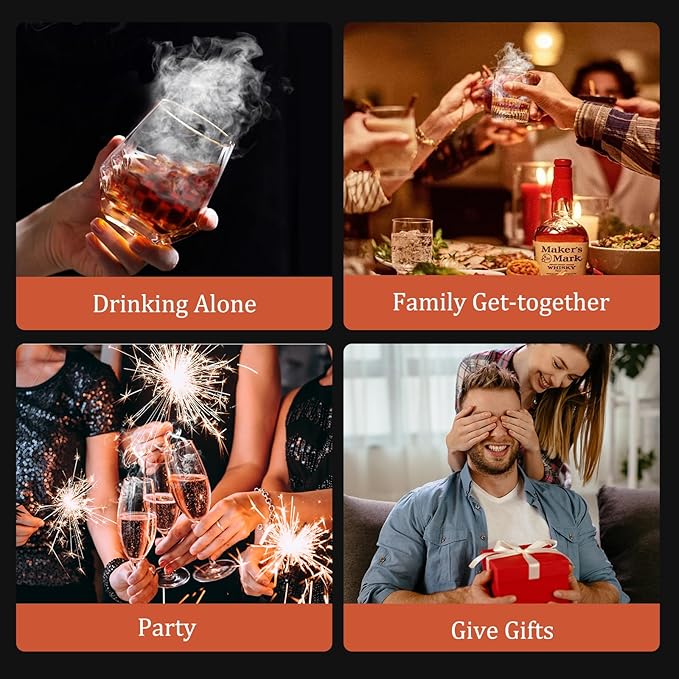 Cocktail Smoker Kit, AOKE Golden Metallic Whiskey Smoker Kit with 4 Flavors Wood Chips for Whiskey and Bourbon, Old Fashioned Smoker kit for Enhancing Drink Flavors, Whiskey Gifts for Men (no Torch)