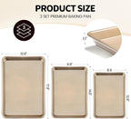 Vinino Baking Sheet Set of 3, Cookie Sheets For Baking with Square Texture Pattern, Thicker Carbon Steel Non-stick Baking Pan Half/Quarter/Jelly Roll Pans Tray for Oven