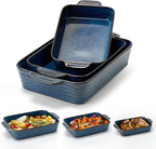 Kiln-Transformed Blue Ceramic Baking Dish Set of 3, Casserole Dishes for Oven, Square Porcelain Bakeware Set with Handles, Lasagna Baking Pan for Cooking, Perfect for Baking and Serving, Housewarming, Halloween, Thanksgiving, Christmas, New Year