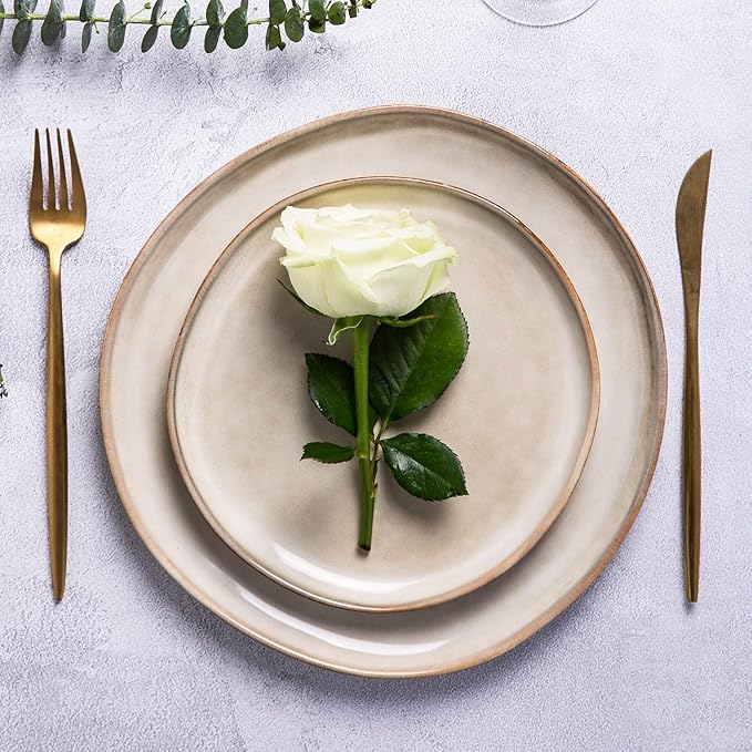 AmorArc Ceramic Dinnerware Sets,Handmade Reactive Glaze Stoneware Plates and Bowls Sets,Highly Chip and Crack Resistant | Dishwasher & Microwave Safe Dishes Set,Service for 4 (12pc)