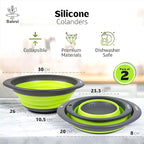 "Balevi Collapsible Strainers for Kitchen - Collapsible Colander Set of 2 Made of Silicone - Collapsible Strainer with Little Pegs to Keep Food Elevated - Green"