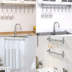 Dseap Kitchen Utensil Holder Hanger, Pot and Pan Rack Wall Mounted, Kitchen Rail with 8 Hooks for Hanging Cooking Utensils, Mugs, Spoons, Wall Mounted, Silver, Pack of 2