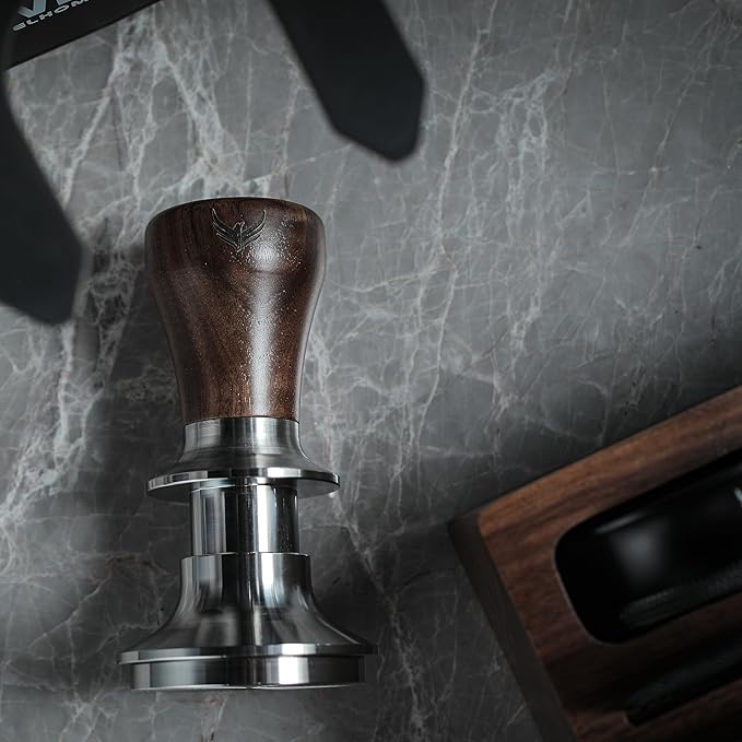 58mm Rocket Accessories Kit – E61 Bottomless Portafilter, Espresso Tamper, Distributor, Tamping Station, Puck Screen & Funnel Premium Walnut Espresso Tools Barista Kit