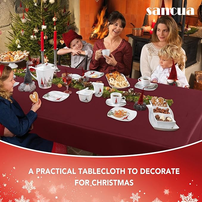 sancua Rectangle Tablecloth - 54 x 120 Inch - Stain and Wrinkle Resistant Washable Polyester Table Cloth, Decorative Fabric Table Cover for Dining Tables, Buffet Parties and Camping, Burgundy