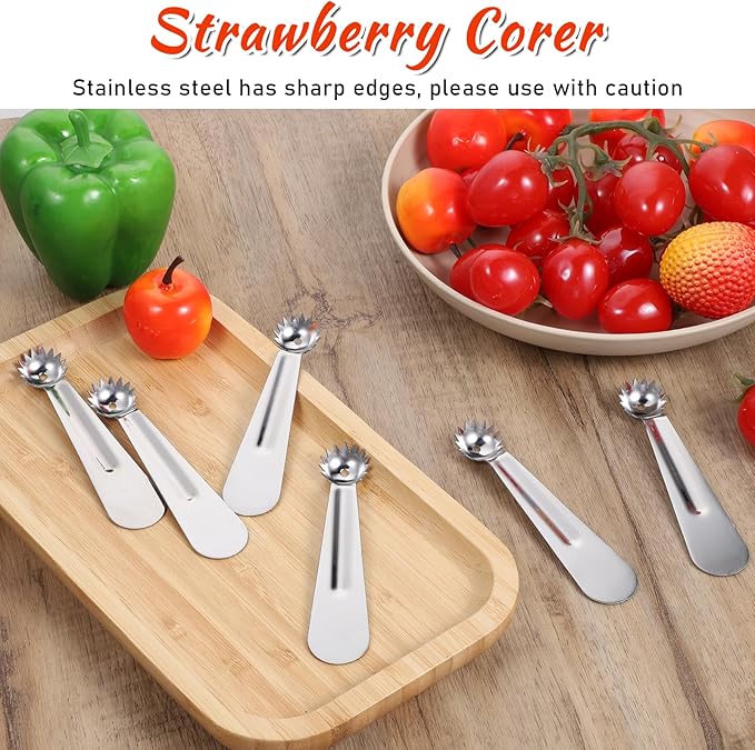 6 Pcs Tomato Stem Corer Strawberry Pitter Baller Practical Stainless Steel Huller Kitchen Tool Fruit Vegetable Stem Remover