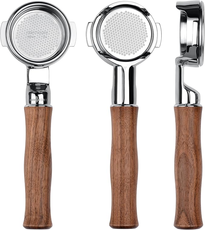 Normcore 58mm Slim Naked Portafilter with 18g Precision High Extraction Basket Fits La Marzocco Home Espresso Machines, Genuine American Walnut Handle