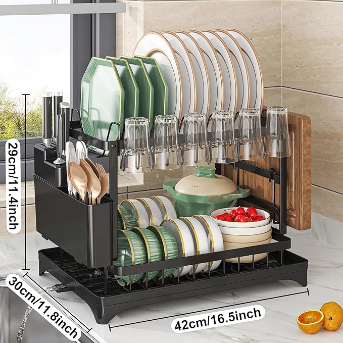 Kitchen Utensil Drying Rack with Drainage Tray, 11.8 Inches Deep × 16.5 Inches Wide Tray for Versatile Storage. Cup Organiser,Kitchen Organization and Storage