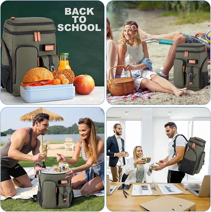 Insulated Cooler Backpack,33/45 Cans Multifunctional Double Deck Leakproof Cooler Bag with Sternum Strap,Large Capacity Lightweight Travel Camping Beach Backpack