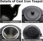 Big Cast Iron Teapot, Japanese Tetsubin Tea Kettle for Stovetop Safe, Cast Iron Teapot with Tea Strainer for Loose Tea and a Fully Enameled Interior (1500ml/50.7oz)