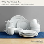 Everyday White by Fitz and Floyd, Beaded 16 Piece Dinnerware Set, Service for 4
