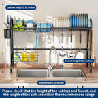 MOUKABAL Dish Drying Rack - Stainless Steel Over The Sink Dish Drying Rack (Expandable Length), Large Dish Rack with Utensil Holder, 32.3" - 33.9"(L) x 11.4"(W) x 23"(H) Black