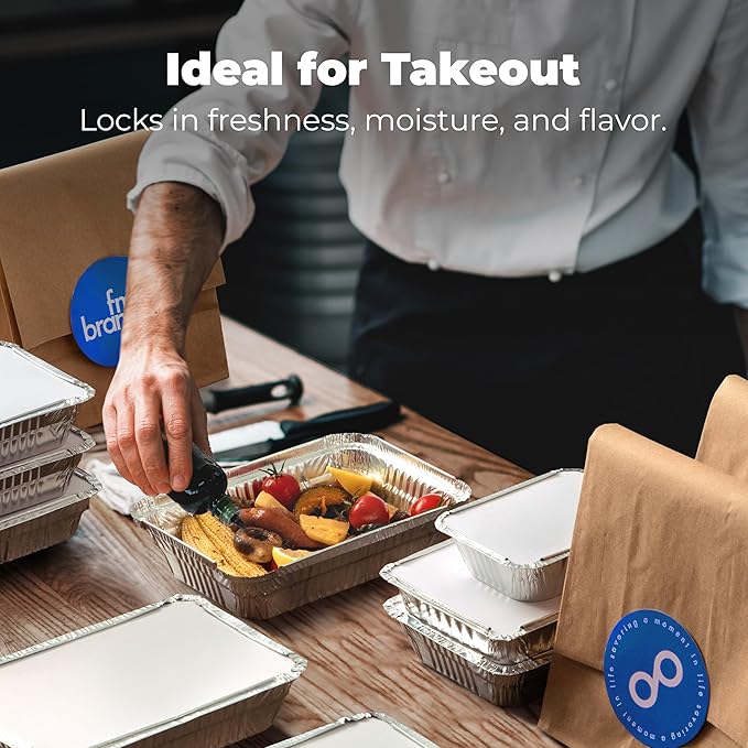 Fit Meal Prep 100 Pack 2.25 lb Aluminum Foil Pans with Lids, Disposable Take Out Food Containers with lids for Freshness and Spill Proof, 8.5 x 6 x 2 Disposable Cookware for Catering, Restaurants