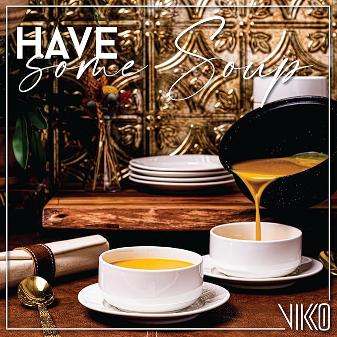 Vikko White Soup Bowls, Set of 6 for Kitchen, 12 Ounce Cereal Bowl, Small Ceramic Rice Bowls for Side Dishes, Dishwasher and Microwave Safe