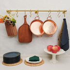 31.0 Inch Brass Pot Rack with Hooks,Wall Kitchen Mounted Organizer,Segmented RailHanging Rack for Kitchen Wall Rail with Hooks