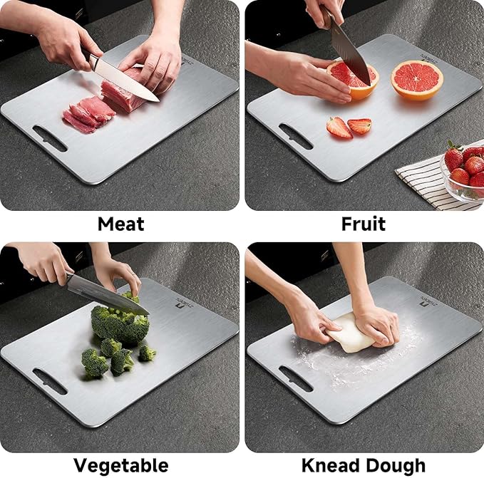 Pure Titanium Cutting Board, Stainless Cutting Boards for Kitchen, Double-Sided Food Grade Chopping for Meat, Vegetable & Fruit (10 * 14 IN)