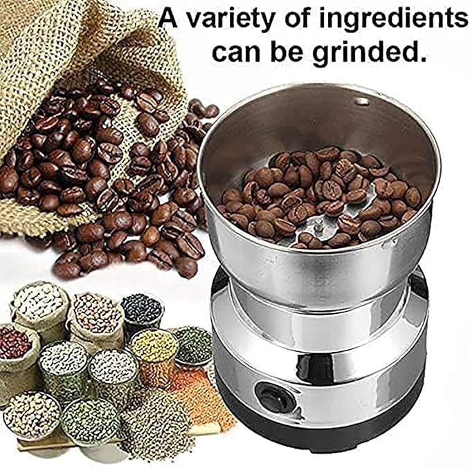 Electric Grinder, 10-Second Fast Grinding for Coffee Beans/Spices/Grains, Stainless Steel Blades, Low Noise Compact for Kitchen Use