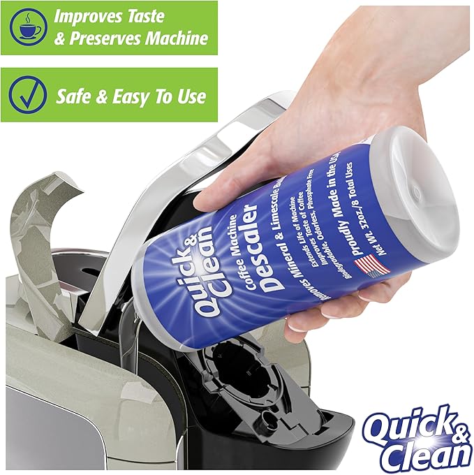 Quick & Clean 32oz. Descaler (8 Total Uses) - Made in the USA - Descaling Solution for Nespresso, Ninja, Delonghi, All Other Coffee and Espresso Machines…