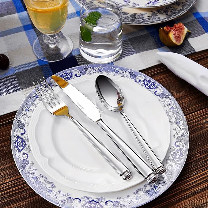 KEAWELL Premium Regal 20-Piece Silverware Set – 18/10 Stainless Steel Flatware with Tapered Column Handles, Dishwasher Safe and Perfect for Gifting or Formal Dining (20, Silver)