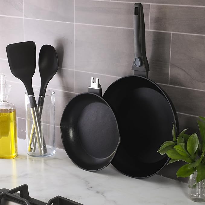 Oster SmartHandle 2-Piece Fry Pan Set, 11-Inch & 9-Inch Nonstick Skillets with Removable Handle – Oven & Dishwasher Safe, Space-Saving Cookware