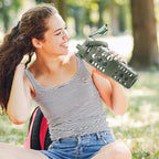 MUKOKO 32 oz Glass Tumbler with Straw,Glass Water Bottles with Time Marker,Iced Coffee Cup with 2 Lids-Handle Spout Lid&Straw Lid,Silicone Sleeve,Leakproof,1 Pack-Olive