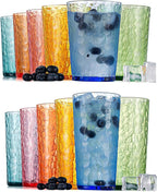 KOXIN-KARLU Hammered 15-ounce and 24-ounce Plastic Tumbler Acrylic Glasses Drinking Cups, set of 12 Multicolor