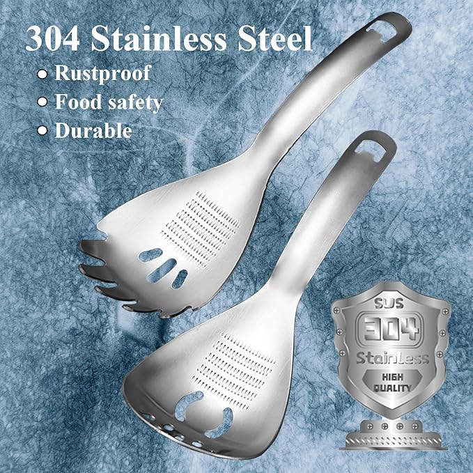 Slotted Spoon,304 Stainless Steel Multi-Functions Cooking Skimmer,Spaghetti Pasta Server Spoon,Ginger Crusher,Potato Press Tool,Egg Separator,Disher Scoop for Kitchen Utensil (Style A)