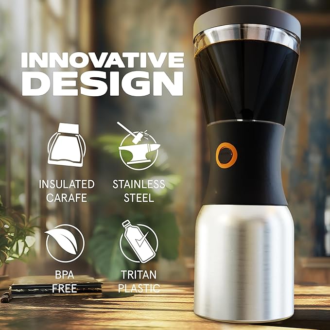 asobu Cold Brew Coffee Maker, Award-Winning 40oz Insulated Cold Brew Brewer with Portable Stainless Steel Carafe – No.1 Europe Coffee Fest Winner, Leakproof, BPA-Free, Keeps Cold 24H