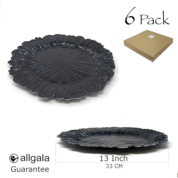 allgala 13-Inch 6-Pack Heavy Quality Round Charger Plates-Reef Black-HD80334