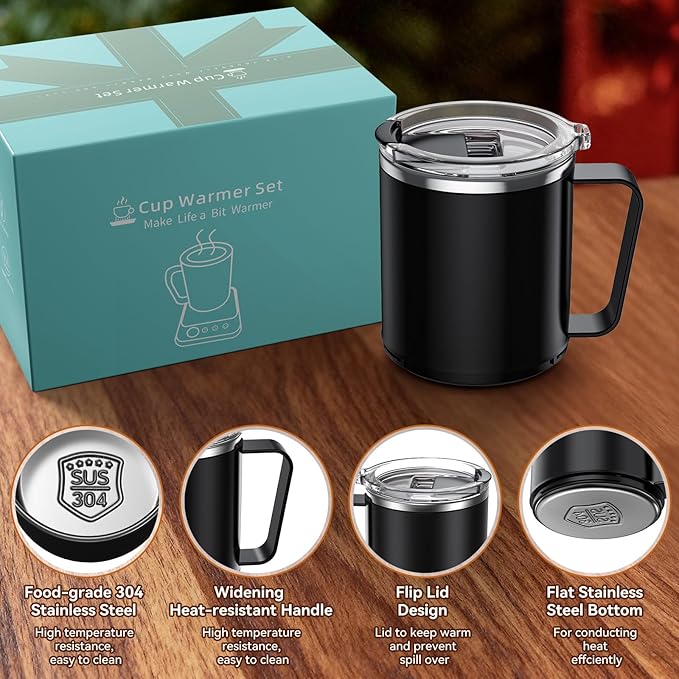 Coffee Mug Warmer & Mug Set for Desk, Electric Coffee Cup Warmer with 16oz Heated Mug, Temperature Control Smart Coffee Heater with Auto Shut Off & 9 Temp Settings, Gifts for Men Women, Black