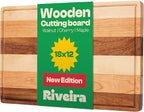 Riveira Walnut/Cherry/Maple Wood Cutting Board – Gourmet Grandeur: 18 x 12 Wooden Cutting Board – Natural Wooden Cutting Boards For Kitchen Decorative – Innovative Juice Grooves Wooden Chopping Board