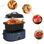 Sunvivi 20-Quart Roaster Oven with Self-Basting Lid, Electric Turkey Roaster Oven with Removable Pan and Rack, Stainless Steel, Blue