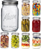 WELLIFE Wide Mouth Mason Jars, 9 Pack Mason Jars 32 oz for Pickling, Canning, Fermenting and Food Storage, Microwave & Dishwasher Safe