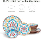 Larder & Vine 12-Piece Melamine Dinnerware Set: Durable, Lightweight, Break-Resistant Plates & Bowls – Stylish, Non-Toxic, Dishwasher Safe – Ideal for Everyday Use, Indoor & Outdoor Dining – Southwest