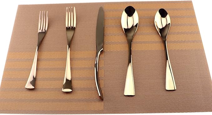 Cutlery Set Rose Gold, 5 Piece Rose Gold Plated Stainless Steel Silverware Flatware Sets, Service for 1