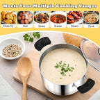 4 Quart 3-Ply Cooking Stock Pot with Lid, P&P CHEF Stainless Steel Large Pot for Pasta Soup, Work on Multi Stove, Heavy Duty & Dishwasher Safe, Dual Heat-resistant Handles & Visible Lid