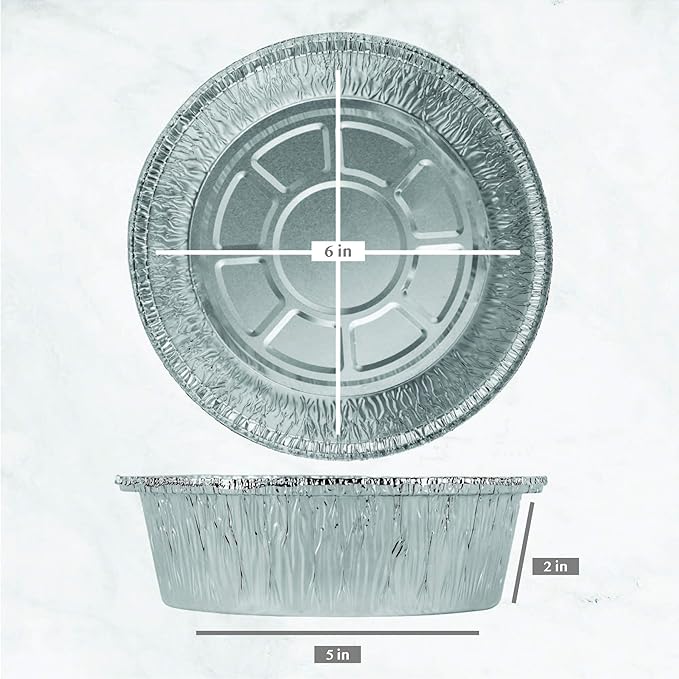 PLASTICPRO 6'' Inch Round Tin Foil Cake Pans Disposable Aluminum, Freezer & Oven Safe - For Baking, Cooking, Storage, Roasting, & Reheating, Pack of 20