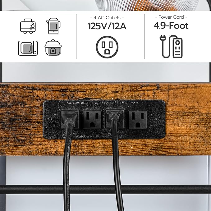HOOBRO Bakers Rack with Power Outlet, 68.1inch Height Microwave Stand with 4 S-Shaped Hooks, 7-Tier Kitchen Storage Shelf Rack, Coffee Bar, for Kitchen, Living Room, Rustic Brown BF06HB01