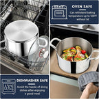P&P CHEF 6 Quart Tri-Ply Stainless Steel Stock Pot, 6 Qt Stockpot Pasta Cooking Pot with Visible Lid for Soup Vegetable, Induction Cookware for All Stoves, Sturdy & Double Handle, Dishwasher Safe