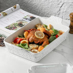 KOOV Bakeware Set, Ceramic Baking Dish, Rectangular Lasagna Pans for Cooking, Cake Dinner, Kitchen, 9 x 13 Inches, 3-Piece, Splash Series (Splashed White)