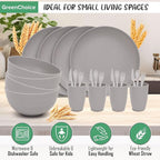 Wheat Straw Dinnerware Sets for 4 - GreenChoice Lightweight & Unbreakable Dishes Microwave & Dishwasher Safe Perfect for Camping, Picnic, RV, Dorm Plates, Cups and Bowls (Gray)