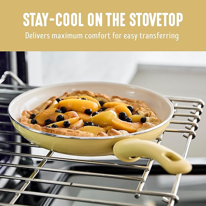 GreenLife 16 Piece Nonstick Cookware Set, Soft Grip Non-Toxic PFAS-Free Ceramic Pots & Pans, Dishwasher & Oven Safe, Frying, Sauce, Saute, Utensils, Glass Lids, Stay-Cool Handles, Wobble Free, Yellow